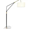 OZAIA Staande Lamp-Staande Lamp Van Metaal, Linnen En Marmer - L122 X H180 Cm - Wit, Zwart En Goudkleurig - Masdar