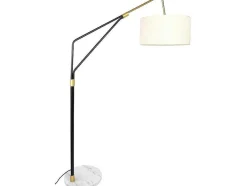 OZAIA Staande Lamp-Staande Lamp Van Metaal, Linnen En Marmer - L122 X H180 Cm - Wit, Zwart En Goudkleurig - Masdar