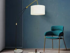 OZAIA Staande Lamp-Staande Lamp Van Metaal, Linnen En Marmer - L122 X H180 Cm - Wit, Zwart En Goudkleurig - Masdar