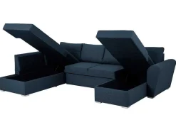 Vente-unique Modulair-Stan Slaapbank, Hoek Links Met Chaise Longue Rechts, In Blauw.
