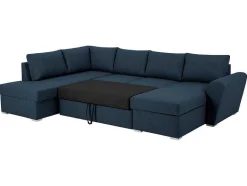Vente-unique Modulair-Stan Slaapbank, Hoek Links Met Chaise Longue Rechts, In Blauw.
