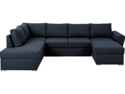 Vente-unique Modulair-Stan Slaapbank, Hoek Links Met Chaise Longue Rechts, In Blauw.