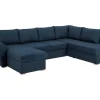 Vente-unique Stoffen Zitbank-Stan Slaapbank, Hoek Rechts Met Chaise Longue Links, In Blauw.