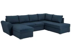 Vente-unique Stoffen Zitbank-Stan Slaapbank, Hoek Rechts Met Chaise Longue Links, In Blauw.