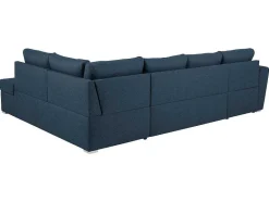 Vente-unique Stoffen Zitbank-Stan Slaapbank, Hoek Rechts Met Chaise Longue Links, In Blauw.