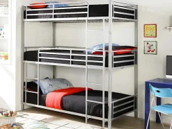 Vente-unique Kinderbed Stapelbed-Stapelbed - 3 X 90 X 190 Cm - Metaal - Zilverkleur - Met Matras - Elouan