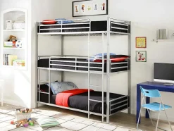 Vente-unique Kinderbed Stapelbed-Stapelbed - 3 X 90 X 190 Cm - Metaal - Zilverkleur - Met Matras - Elouan