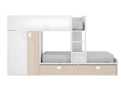 Vente-unique Kinderbed-Stapelbed - Ingebouwde Kast - 2X90X190Cm - Wit En Eiken + Matras - Juanito