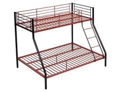 Vente-unique Kinderbed Stapelbed-Stapelbed Elevatio Iv - 90 En 140 X 190 Cm - Staal - Zwart En Rood + Matras