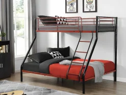Vente-unique Kinderbed Stapelbed-Stapelbed Elevatio Iv - 90 En 140 X 190 Cm - Staal - Zwart En Rood + Matras