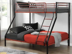 Vente-unique Kinderbed Stapelbed-Stapelbed Elevatio Iv - 90 En 140 X 190 Cm - Staal - Zwart En Rood + Matras