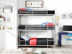 Vente-unique Kinderbed-Stapelbed Elouan - 3 X 90 X 190 Cm - Grijs