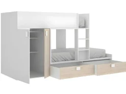 Vente-unique Kinderbed-Stapelbed Juanito - Ingebouwde Kast - 2X90X190Cm - Wit En Eiken