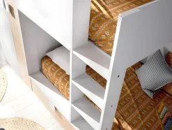 Vente-unique Kinderbed-Stapelbed Juanito - Ingebouwde Kast - 2X90X190Cm - Wit En Eiken