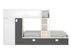 Vente-unique Kinderbed-Stapelbed Juanito Met Ingebouwde Kast - 2 X 90 X 190 Cm - Wit, Eiken En Antraciet
