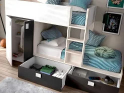 Vente-unique Kinderbed-Stapelbed Juanito Met Ingebouwde Kast - 2 X 90 X 190 Cm - Wit, Eiken En Antraciet
