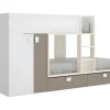 Vente-unique Kinderbed-Stapelbed Juanito Met Ingebouwde Kast En Opbergruimte - 2X90X190Cm - Wit, Eiken En Taupe