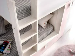 Vente-unique Kinderbed-Stapelbed Met Ingebouwde Kast En Opbergruimte 2X90X190Cm - Wit, Eiken En Roze + Matras -Juanito