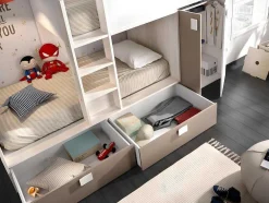 Vente-unique Kinderbed Stapelbed-Stapelbed Met Ingebouwde Kast En Opbergruimte 2X90X190Cm - Wit, Eiken En Taupe + Matras - Juanito