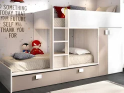Vente-unique Kinderbed Stapelbed-Stapelbed Met Ingebouwde Kast En Opbergruimte 2X90X190Cm - Wit, Eiken En Taupe + Matras - Juanito