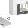 Vente-unique Kinderbed Stapelbed-Stapelbed Met Ingebouwde Kast 2 X 90 X 190 Cm - Wit, Eiken En Antraciet + Matras - Juanito