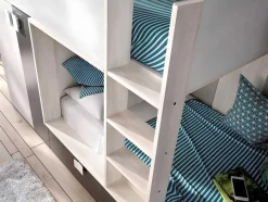 Vente-unique Kinderbed Stapelbed-Stapelbed Met Ingebouwde Kast 2 X 90 X 190 Cm - Wit, Eiken En Antraciet + Matras - Juanito