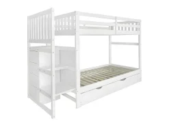 ModernLuxe Kinderbed Stapelbed-Stapelbed Met Onderschuifbed - Massief Grenenhout - 3X90X200 Cm - Opbergtrap Met 4 Lades - Veiligheidsbarrieres - Wit