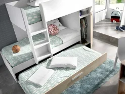 Vente-unique Kinderbed Stapelbed-Stapelbed Met Onderschuifbed Anthony Met Opbergruimte 3X90X190Cm - Kleuren: Wit En Eik + Matras
