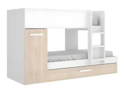 Vente-unique Kinderbed Stapelbed-Stapelbed Met Onderschuifbed Anthony Met Opbergruimte 3X90X190Cm - Kleuren: Wit En Eik + Matras
