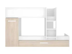 Vente-unique Kinderbed-Stapelbed Met Onderschuifbed En Opbergruimte 3X90X190Cm - Wit En Naturel - Anthony