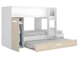 Vente-unique Kinderbed-Stapelbed Met Onderschuifbed En Opbergruimte 3X90X190Cm - Wit En Naturel - Anthony