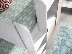 Vente-unique Kinderbed-Stapelbed Met Onderschuifbed En Opbergruimte 3X90X190Cm - Wit En Naturel - Anthony