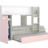 Vente-unique Kinderbed Stapelbed-Stapelbed Met Opbergruimtes 3 X 90 X 190 Cm - Wit, Naturel En Roze - Met Matras - Anthony
