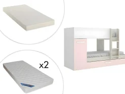 Vente-unique Kinderbed Stapelbed-Stapelbed Met Opbergruimtes 3 X 90 X 190 Cm - Wit, Naturel En Roze - Met Matras - Anthony