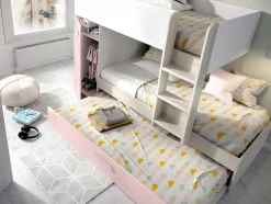 Vente-unique Kinderbed Stapelbed-Stapelbed Met Opbergruimtes 3 X 90 X 190 Cm - Wit, Naturel En Roze - Met Matras - Anthony