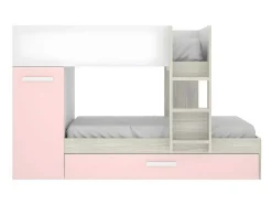 Vente-unique Kinderbed Stapelbed-Stapelbed Met Opbergruimtes 3 X 90 X 190 Cm - Wit, Naturel En Roze - Met Matras - Anthony