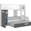 Vente-unique Kinderbed Stapelbed-Stapelbed Met Opbergruimtes 3 X 90 X 190 Cm - Antraciet En Wit - Met Matras - Anthony