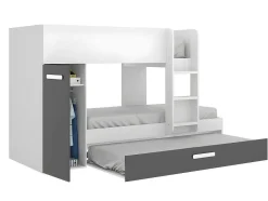 Vente-unique Kinderbed Stapelbed-Stapelbed Met Opbergruimtes 3 X 90 X 190 Cm - Antraciet En Wit - Met Matras - Anthony