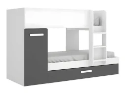 Vente-unique Kinderbed Stapelbed-Stapelbed Met Opbergruimtes 3 X 90 X 190 Cm - Antraciet En Wit - Met Matras - Anthony