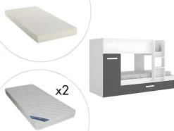 Vente-unique Kinderbed Stapelbed-Stapelbed Met Opbergruimtes 3 X 90 X 190 Cm - Antraciet En Wit - Met Matras - Anthony