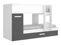 Vente-unique Kinderbed-Stapelbed Met Slaaplade En Opbergruimtes 3 X 90 X 190 Cm - Antraciet En Naturel - Anthony