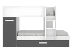 Vente-unique Kinderbed-Stapelbed Met Slaaplade En Opbergruimtes 3 X 90 X 190 Cm - Antraciet En Naturel - Anthony