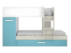 Vente-unique Kinderbed Stapelbed-Stapelbed Met Slaaplade En Opbergruimtes 3 X 90 X 190 Cm - Wit, Naturel En Blauw - Met Matras - Anthony