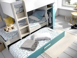 Vente-unique Aanbiedingen: Slaapkamer & Kantoor-Stapelbed Met Slaaplade En Opbergruimtes 3 X 90 X 190 Cm - Wit, Naturel En Blauw - Anthony