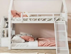 ModernLuxe Kinderbed Stapelbed-Stapelbed Voor Kinderen 140X200Cm - Met Opbergtrap En Glijbaan - Wit