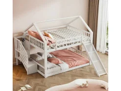 ModernLuxe Kinderbed Stapelbed-Stapelbed Voor Kinderen 140X200Cm - Met Opbergtrap En Glijbaan - Wit