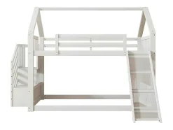 ModernLuxe Kinderbed Stapelbed-Stapelbed Voor Kinderen 140X200Cm - Met Opbergtrap En Glijbaan - Wit