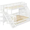 ModernLuxe Kinderbed Stapelbed-Stapelbed 90X200 + 140X200 Cm - Massief Hout - Met Glijbaan, Plank En Onderschuifbed - Wit