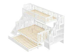 ModernLuxe Kinderbed Stapelbed-Stapelbed 90X200 + 140X200 Cm - Massief Hout - Met Glijbaan, Plank En Onderschuifbed - Wit
