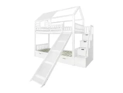 ModernLuxe Kinderbed Stapelbed-Stapelbed 90X200Cm - Grenenhout En Mdf Structuur - Met Glijbaan En Opbergtrap - Een Grote Lade Onder Het Bed - Wit